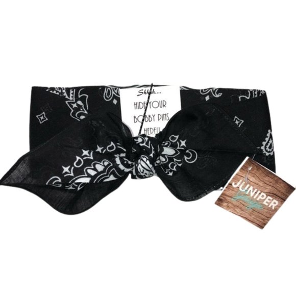 Black Paisley Rockabilly Bandana Tie Headband - Picture 13 of 13